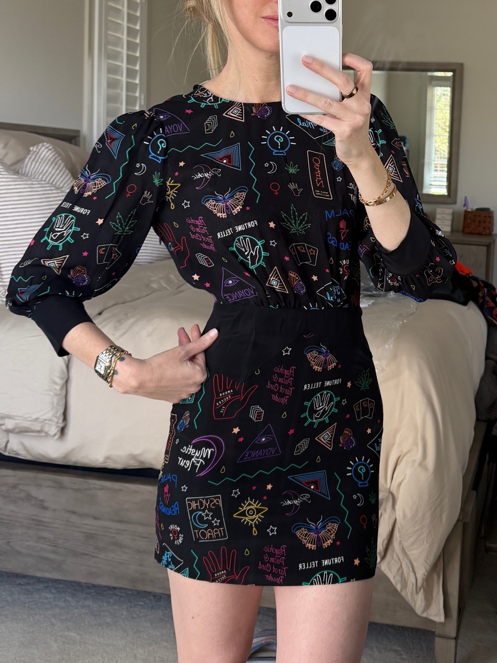 FLEUR DU MAL Silk Puff Sleeve Gartered Dress *NWT*